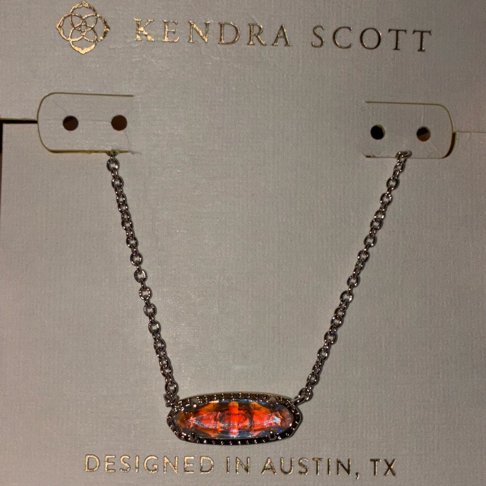 KENDRA SCOTT SET Clear Iridescent Dichroic Glass Rhodium Necklace & Earrings NWT - Picture 11 of 16